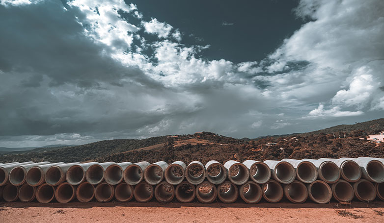 A group of storm drain pipes