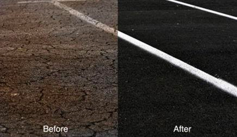 The comparison of before and after sealcoating the Asphalt driveways.