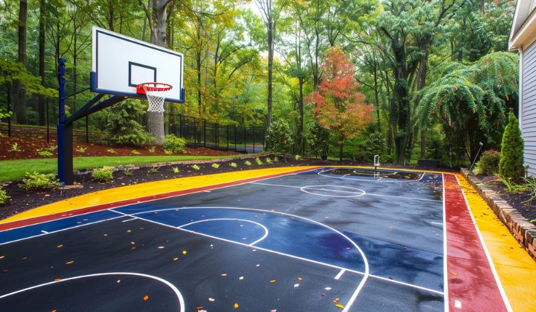A painted basketball court over a driveway