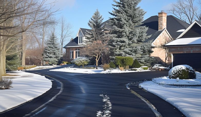Example of a beautiful paved asphalt driveway in winter