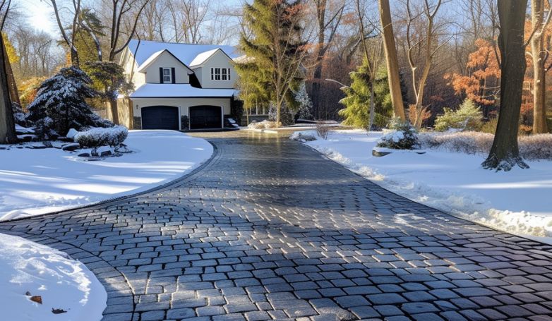 Example of a driveway paved in winter at a lower cost