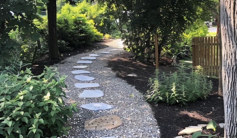 Pea gravel and stepping stone path example