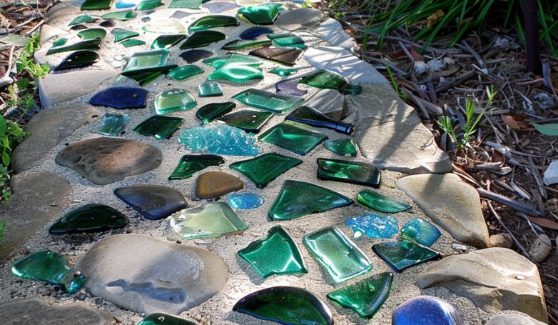 Recycled glass bottle paver accents example