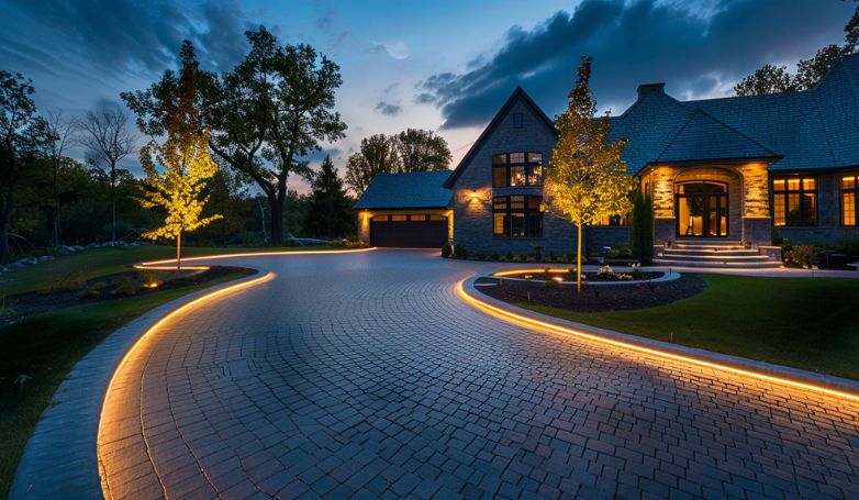 LEDs illuminate the driveway of a luxury home