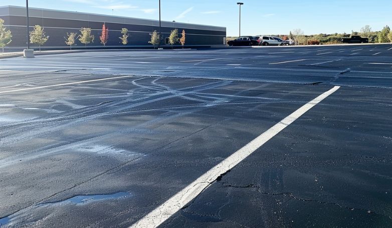 A worker sealed a parking lot