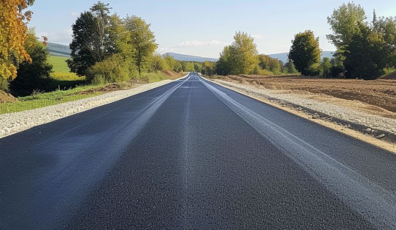 An asphalt road with a depression