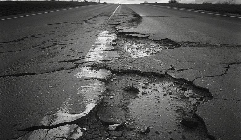 An asphalt road that has suffered Upheaval