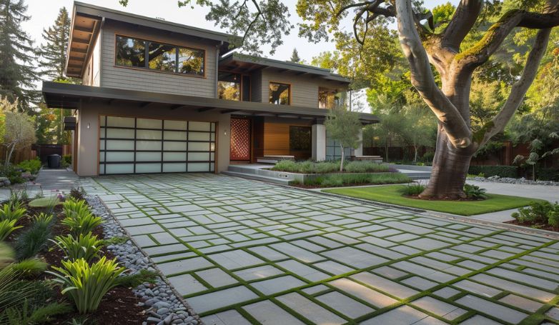 A driveway with some beautiful permeable pavers