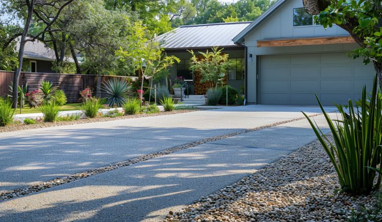 The homeowner chose pervious concrete as the material for the driveway