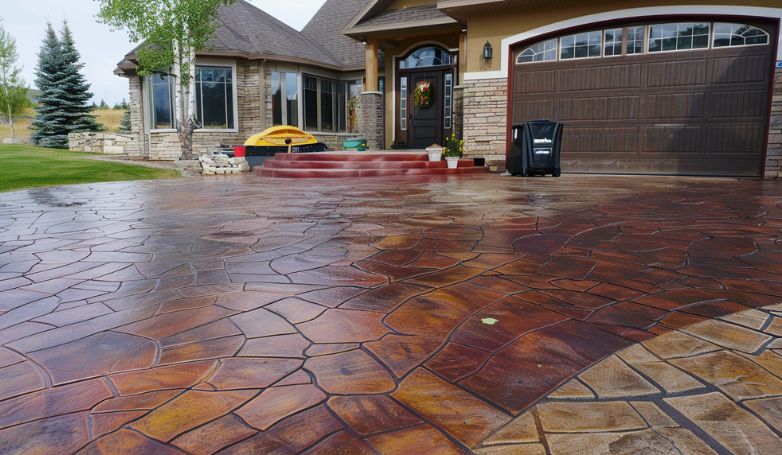 A driveway with some colorful Stamped Concrete