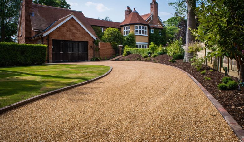 a driveway with Contemporary Resin-Bound Gravel