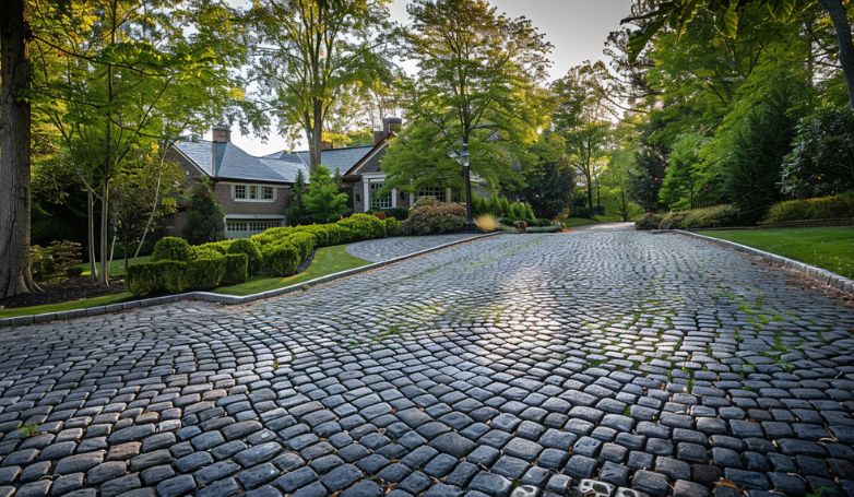 A driveway showing its Classic Cobblestone Elegance
