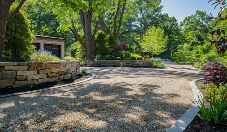Crushed Granite Driveway with Bordered Planters