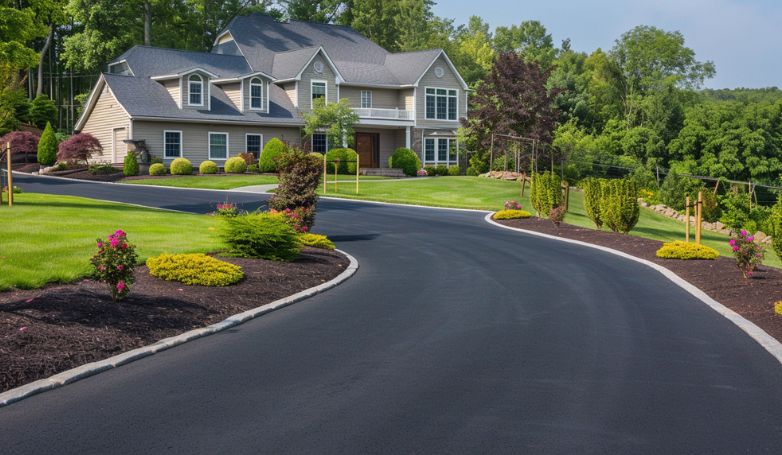  a driveway with Sleek Asphalt with Border Accents
