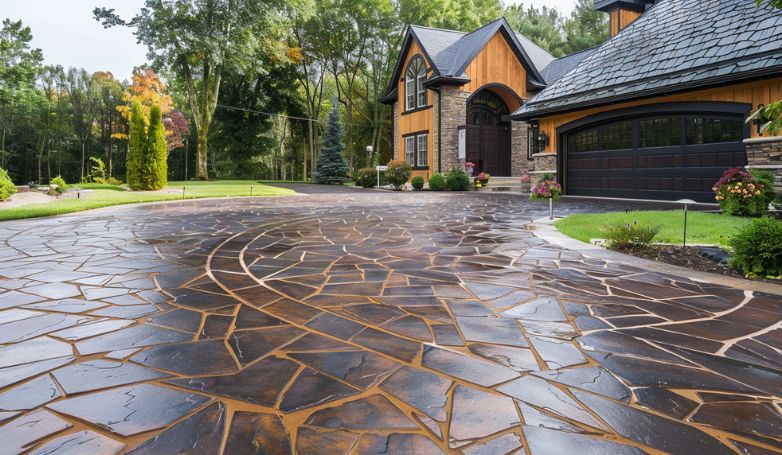 Stamped Concrete Driveway with Geometric Patterns